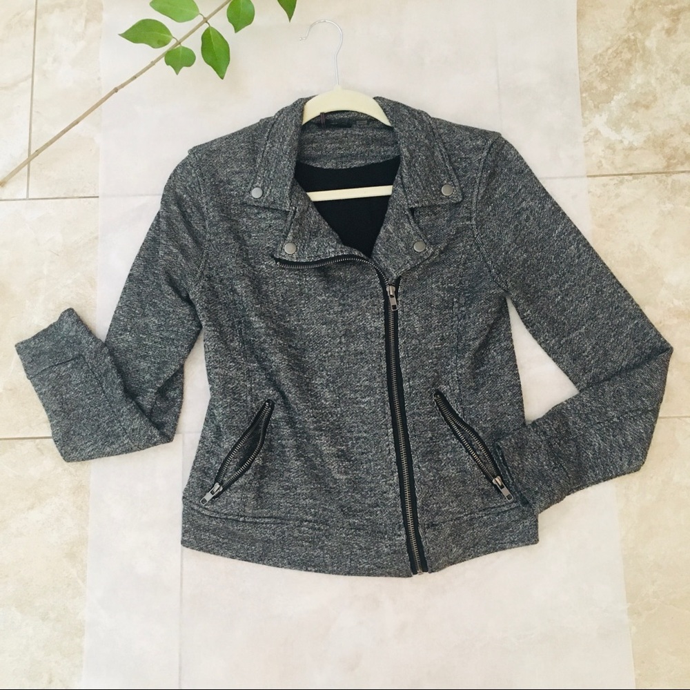 Nordstrom Moto Zip Up Jacket Asymmetrical Collar Heather Gray - Picture 4 of 8